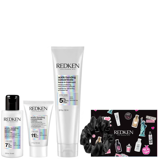 Redken Acidic Bonding Concentrate Leave-In Treatment 150ml, Shampoo 75ml, Conditioner 50ml and Satin Scrunchie Set